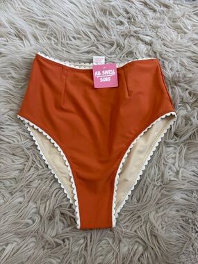 NWT Hammies Rust Orange Retro High Rise Ruffle Bikini Bottoms Size Small